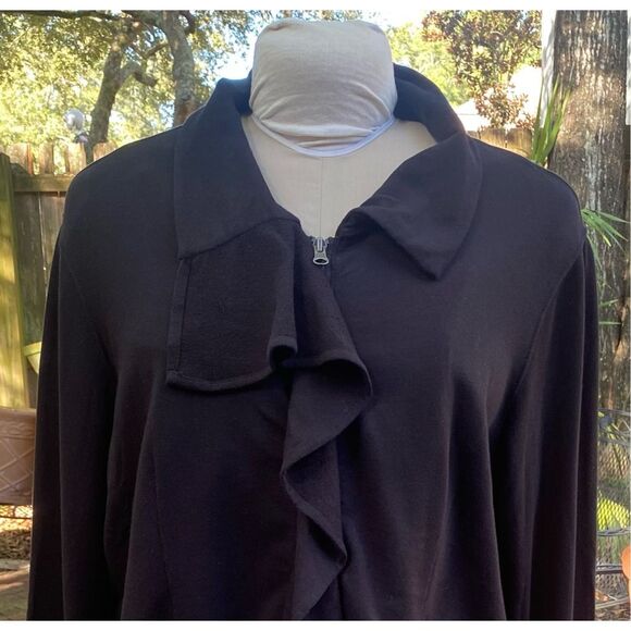 Coldwater Creek Ruffle Front Full Zip Lightweight Jacket Sz 1X Black - Picture 1 of 9